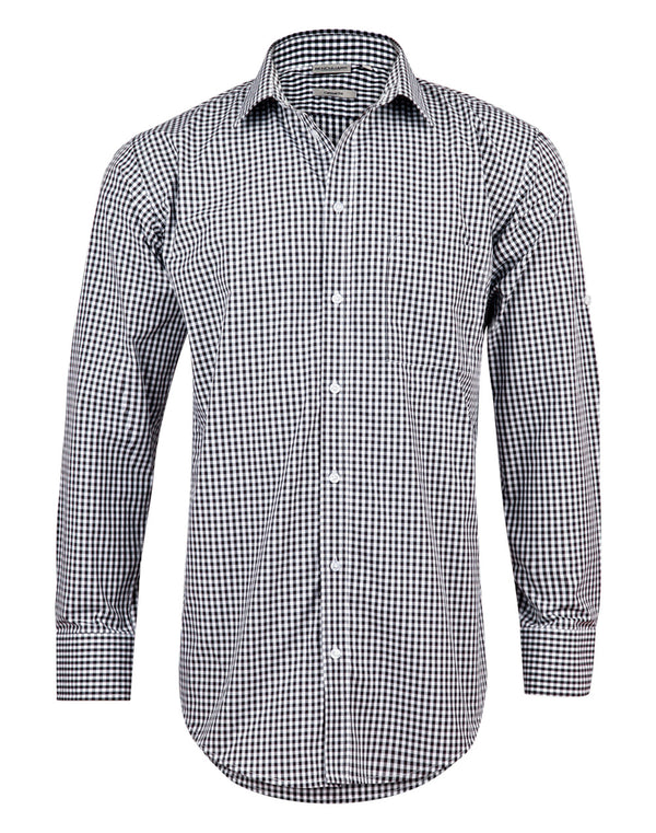 Mens Gingham Check Roll-Up Long Sleeve Shirt