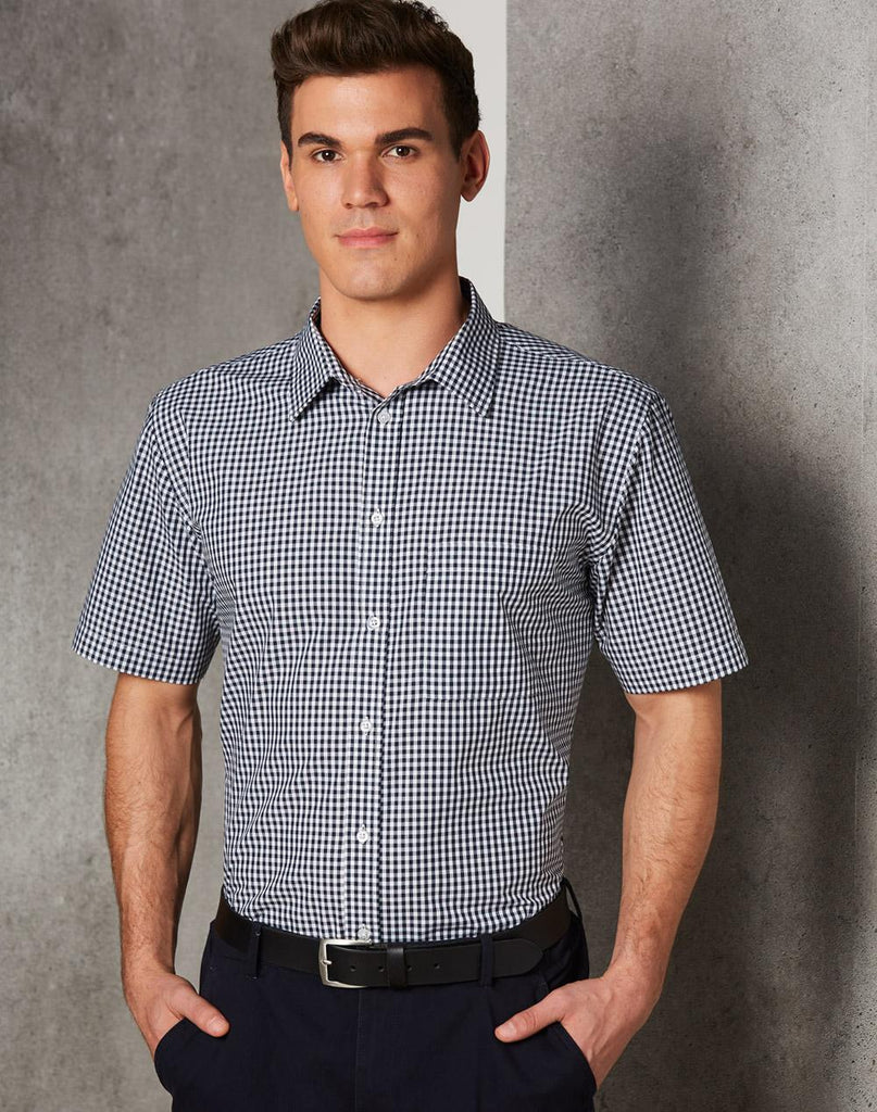 Mens Gingham Check Short Sleeve Shirt