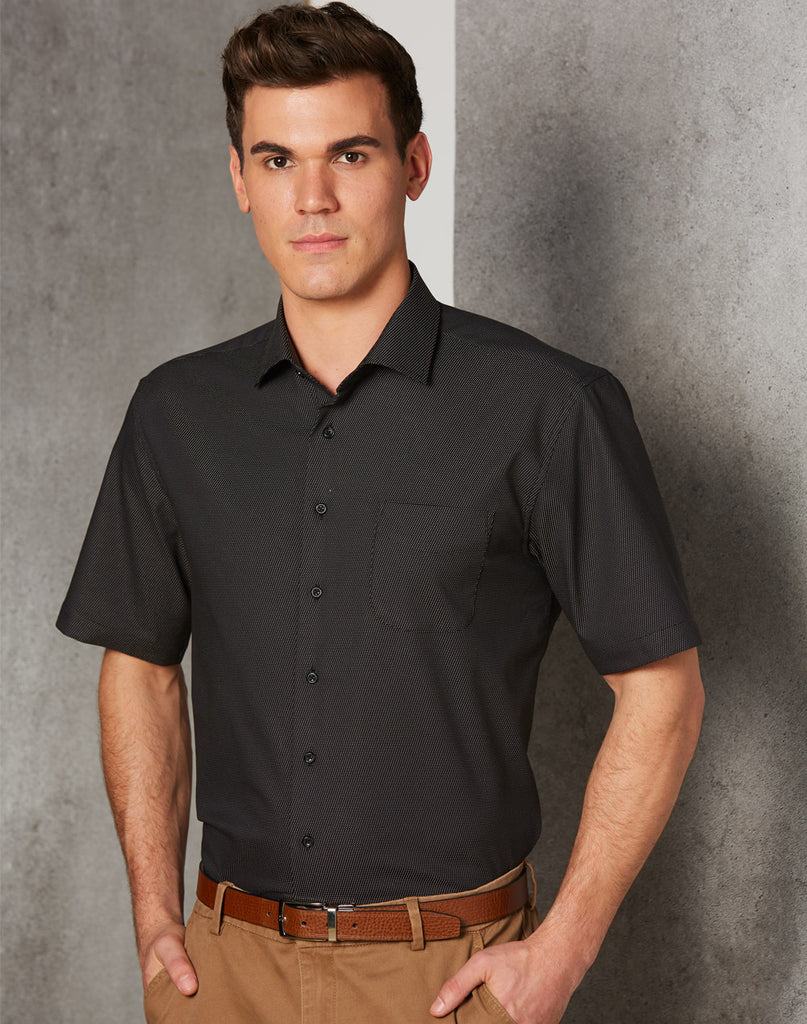 ASCOT Mens Pin Dot Stretch Short Sleeve Shirt