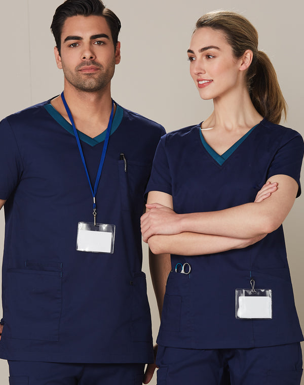 Mens Contrast Colour Short Sleeve Scrub Top