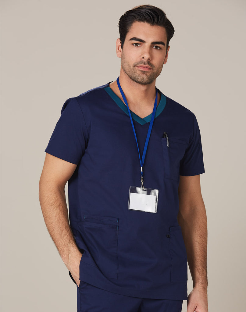 Mens Contrast Colour Short Sleeve Scrub Top