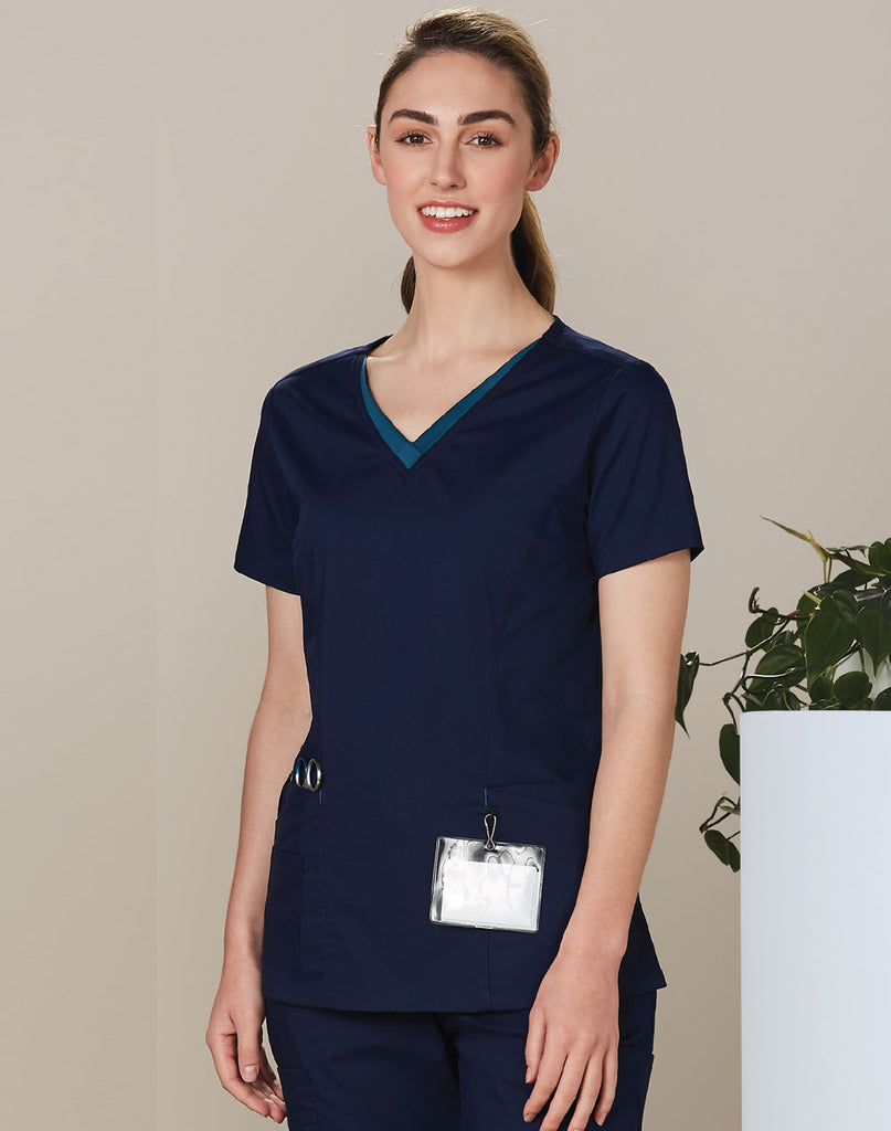 Womens Contrast Colour Short Sleeve Scrub Top