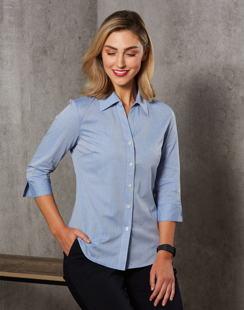 Womens Fine Chambray 3/4 Sleeve Shirt