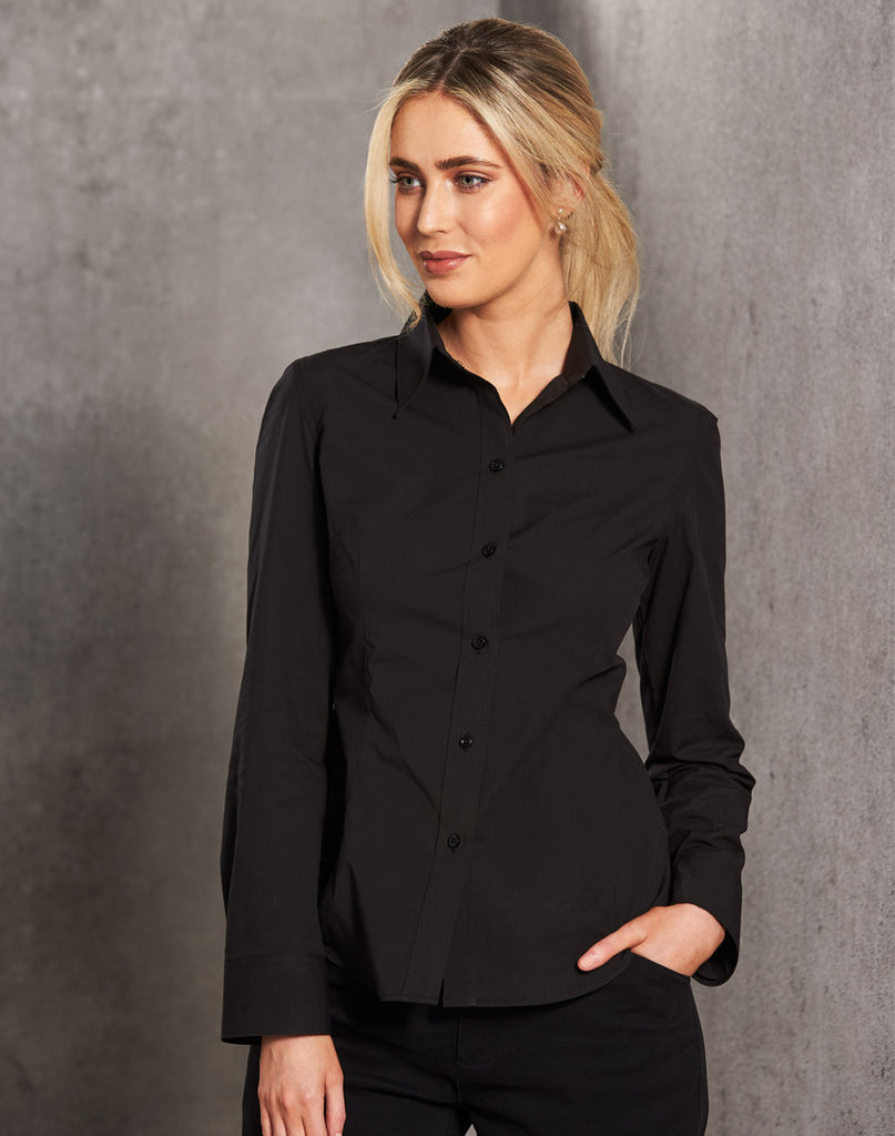 Womens Cotton/Poly Stretch Long Sleeve Shirt