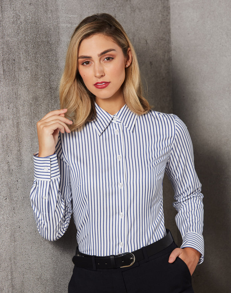 Womens Sateen Stripe Long Sleeve Shirt