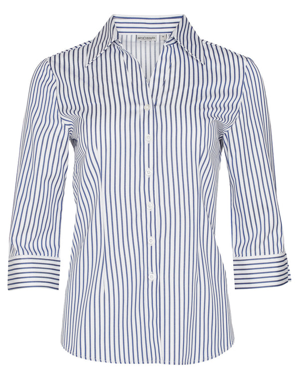 Womens Sateen Stripe 3/4 Sleeve Shirt