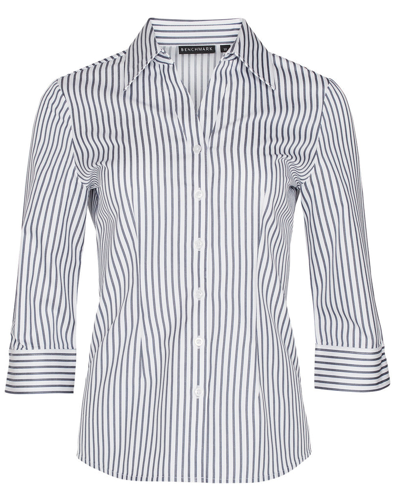 Womens Sateen Stripe 3/4 Sleeve Shirt