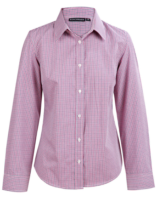 Womens Two Tone Mini Gingham Long Sleeve Shirt