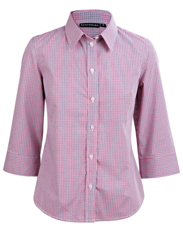 Womens Two Tone Mini Gingham 3/4 Sleeve Shirt