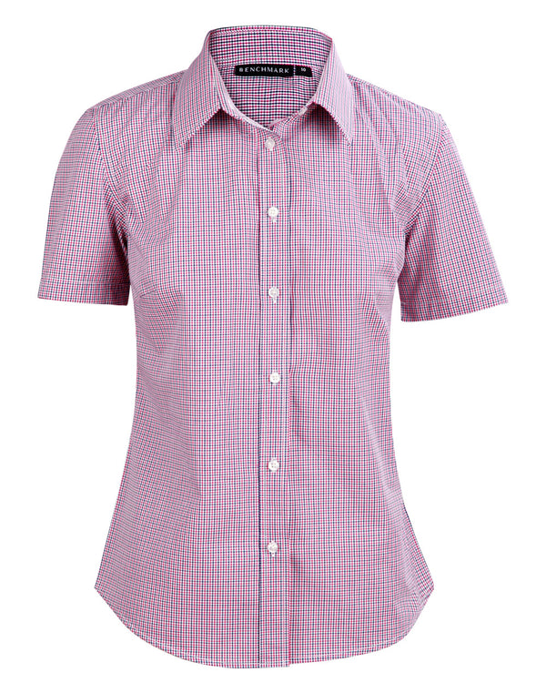 Womens Two Tone Mini Gingham Short Sleeve Shirt