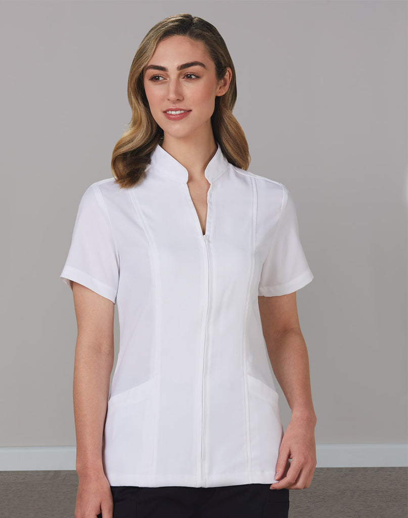 Womens Full Zip Front Short Sleeve Tunic