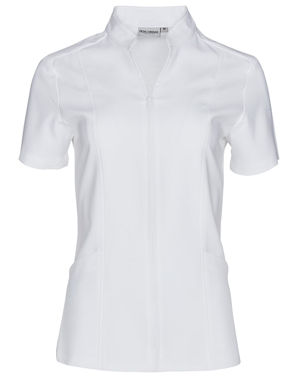 Womens Full Zip Front Short Sleeve Tunic