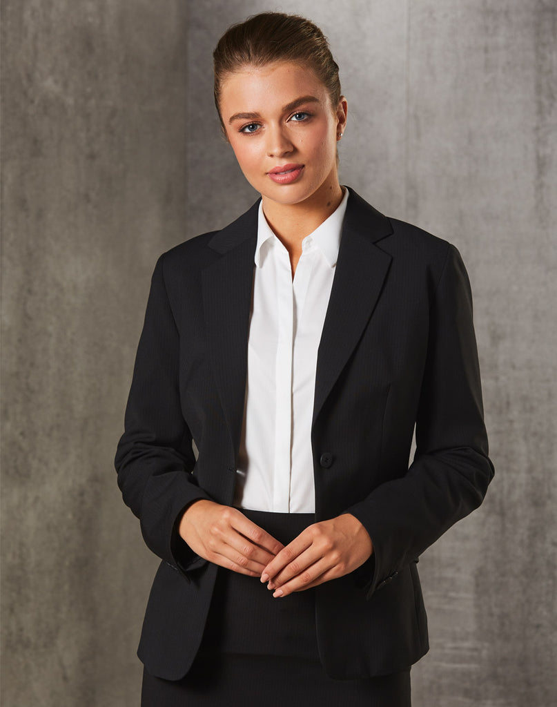 Womens One Button Cropped Stripe Suit Jacket