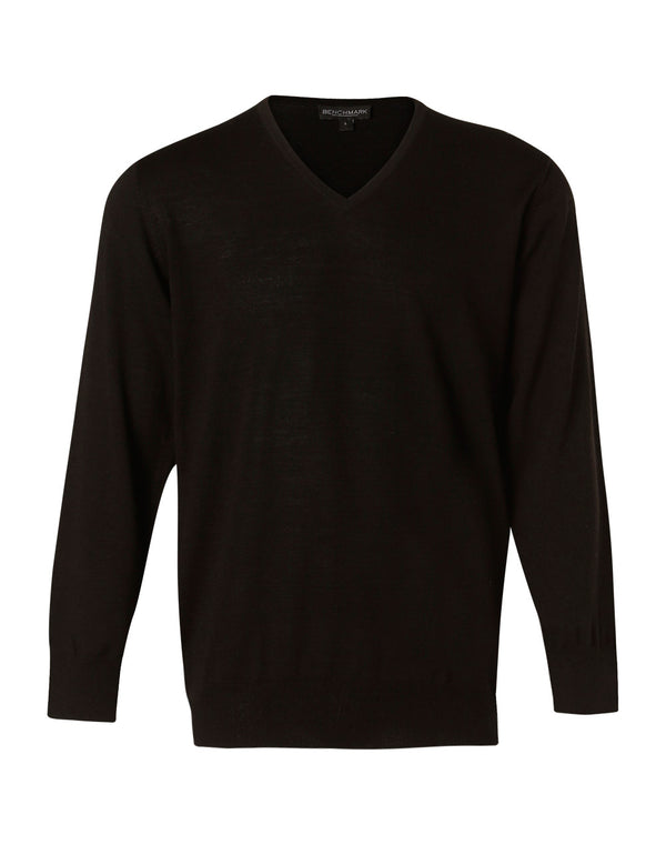 Mens 100% Merino Wool V Neck Long Sleeve Sweater