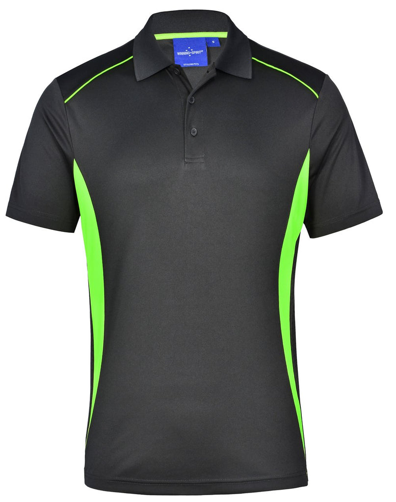 lime green and black polo shirt