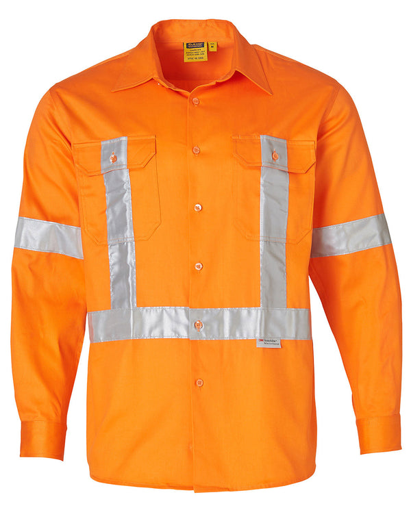 Mens Hi-Vis Long Sleeve Drill Shirt with 3M Tapes