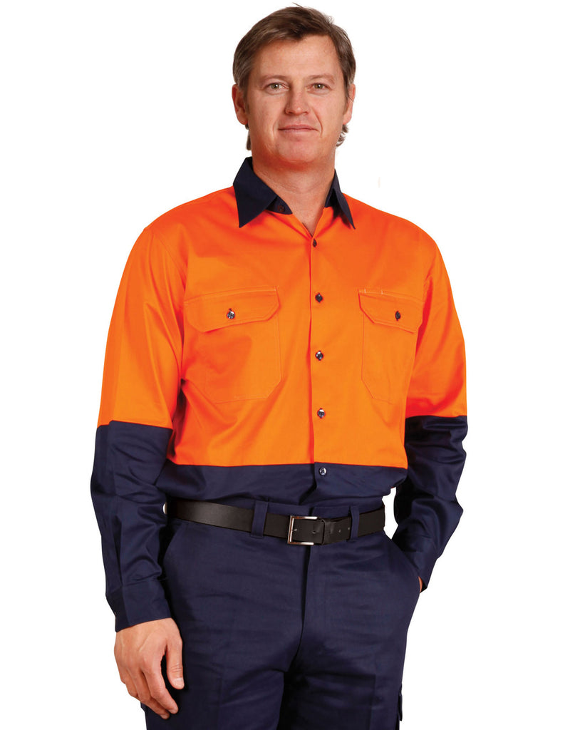 Hi-Vis Two Tone Cool-Breeze Long Sleeve Cotton Work Shirt