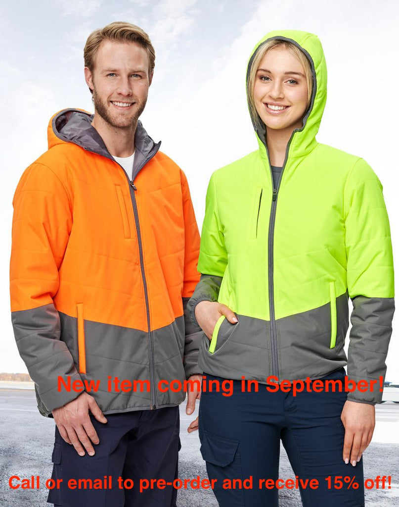 Unisex Hi-Vis Modern Styled Hooded Puffer Jacket