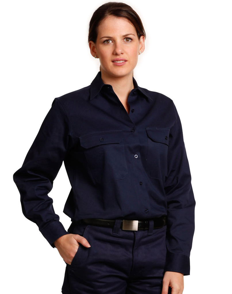 Womens Cotton Drill Long Sleeve Work Shirt